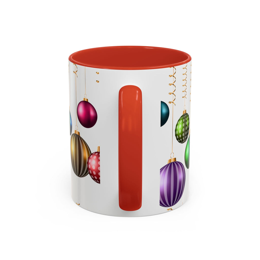 Holiday Ornament Accent Coffee Mug — Colorful Hanging Baubles 11/15oz
