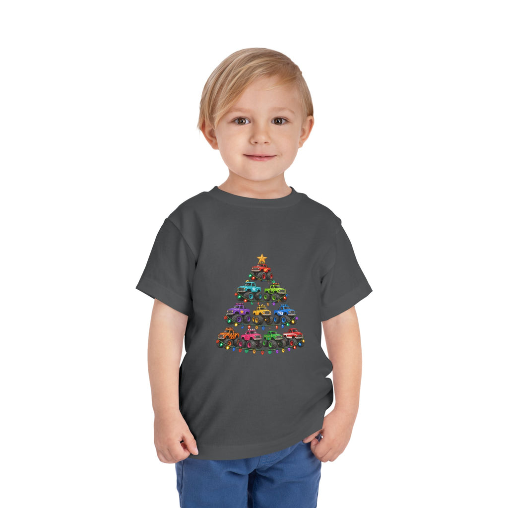 Toddler Tee — Colorful Monster Truck Christmas Tree Holiday Shirt