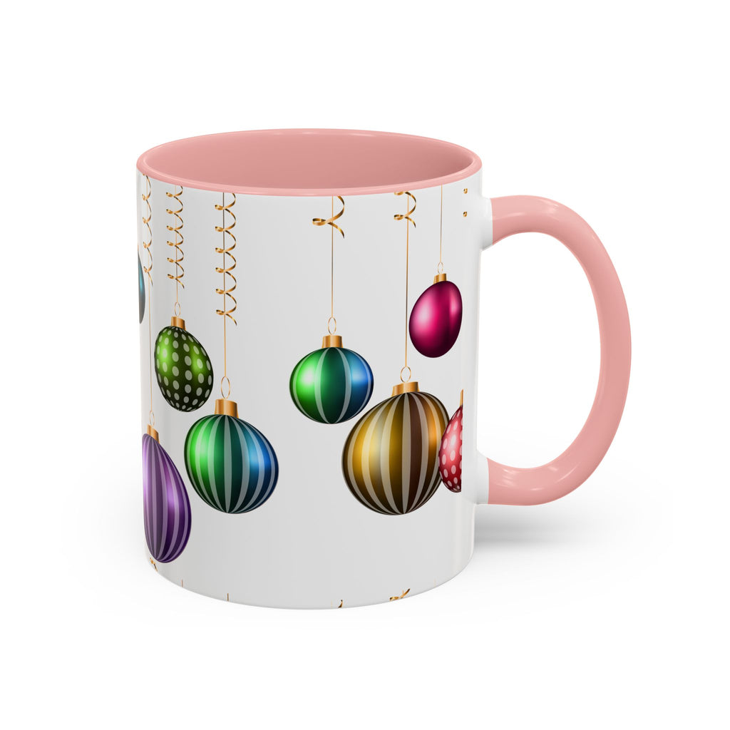 Holiday Ornament Accent Coffee Mug — Colorful Hanging Baubles 11/15oz