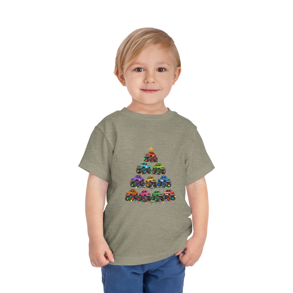 Toddler Tee — Colorful Monster Truck Christmas Tree Holiday Shirt