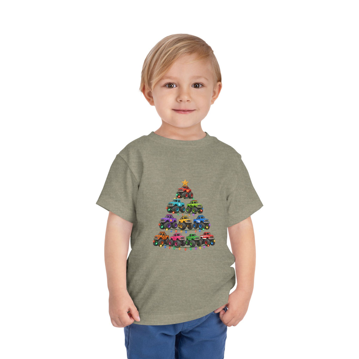 Toddler Tee — Colorful Monster Truck Christmas Tree Holiday Shirt