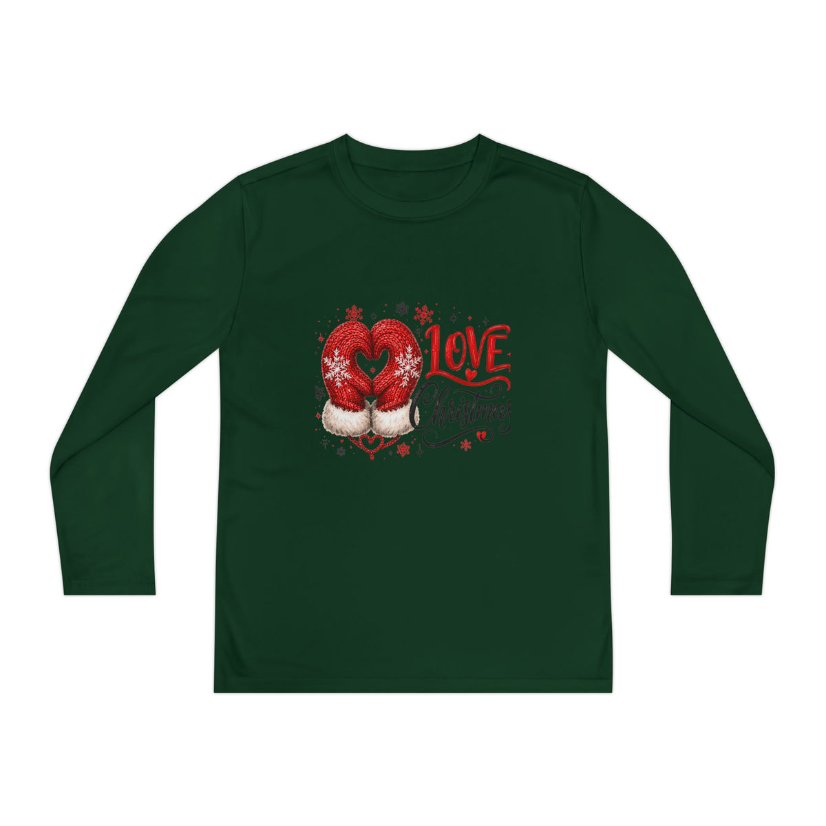 Youth Long Sleeve Tee - "Love Christmas" Festive Heart Gnome Design