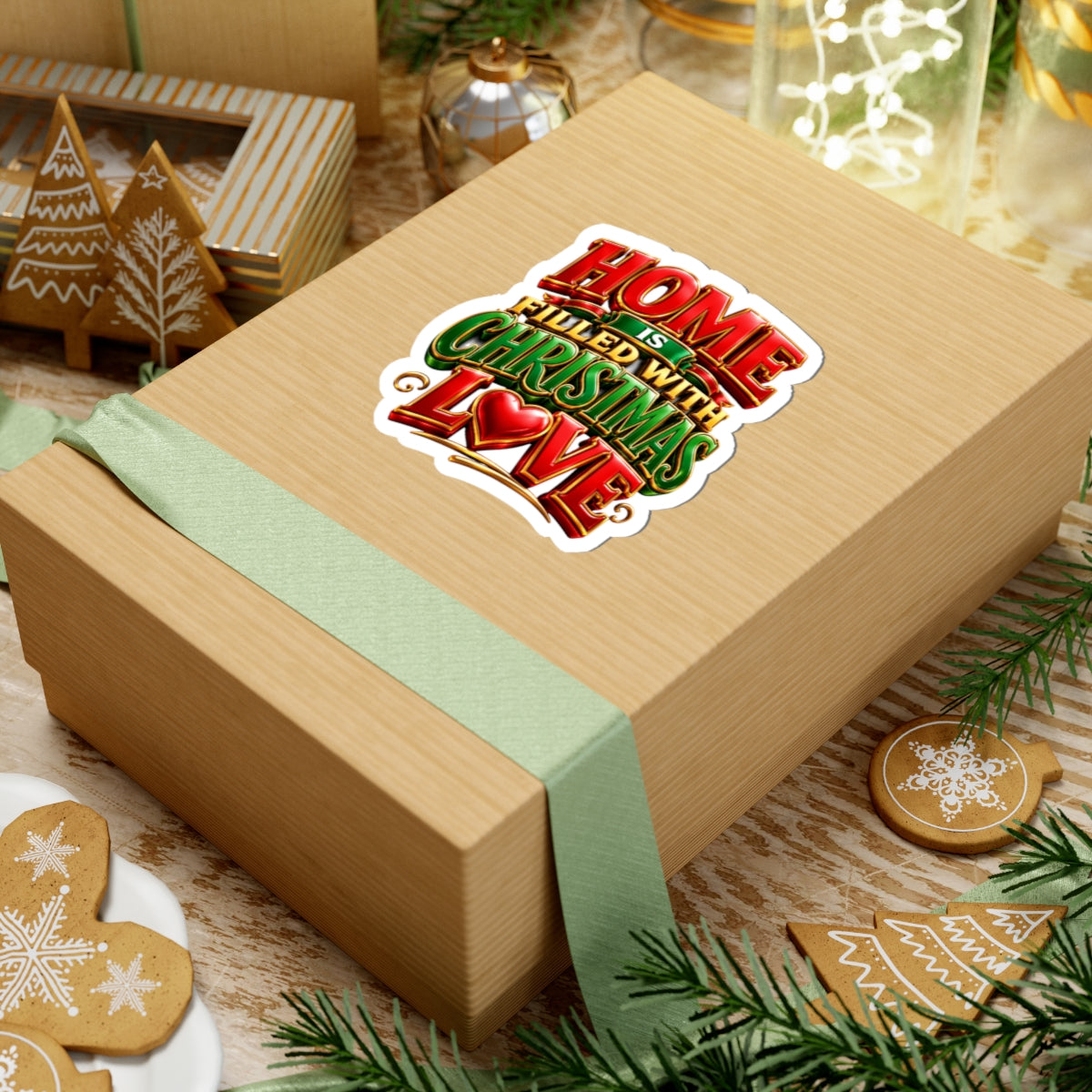 Christmas Love Sticker — "Home Is Filled With Christmas Love" Holiday Kiss-Cut Decal