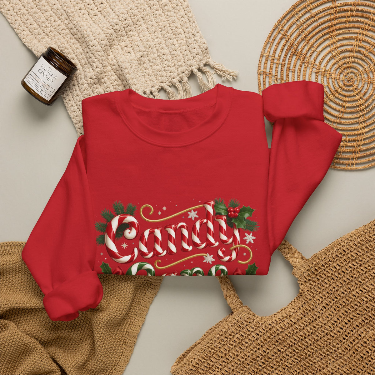Crewneck Sweatshirt — "Candy Cane Wishes" Christmas Holiday Sweater