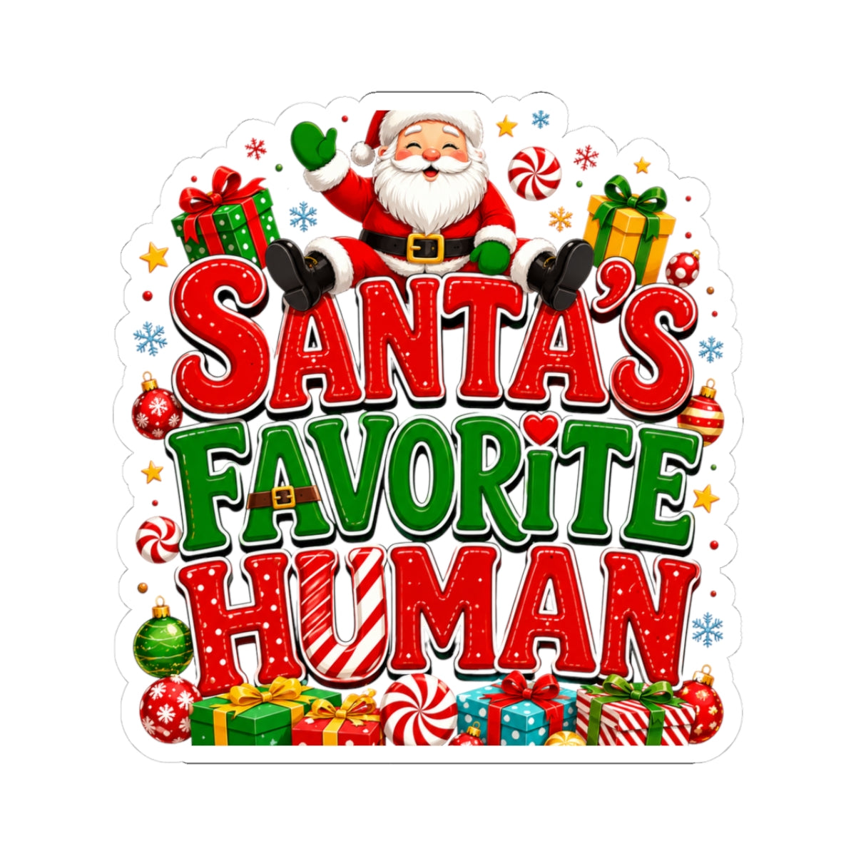 Santa's Favorite Human Kiss-Cut Sticker — Cute Christmas Laptop Decal