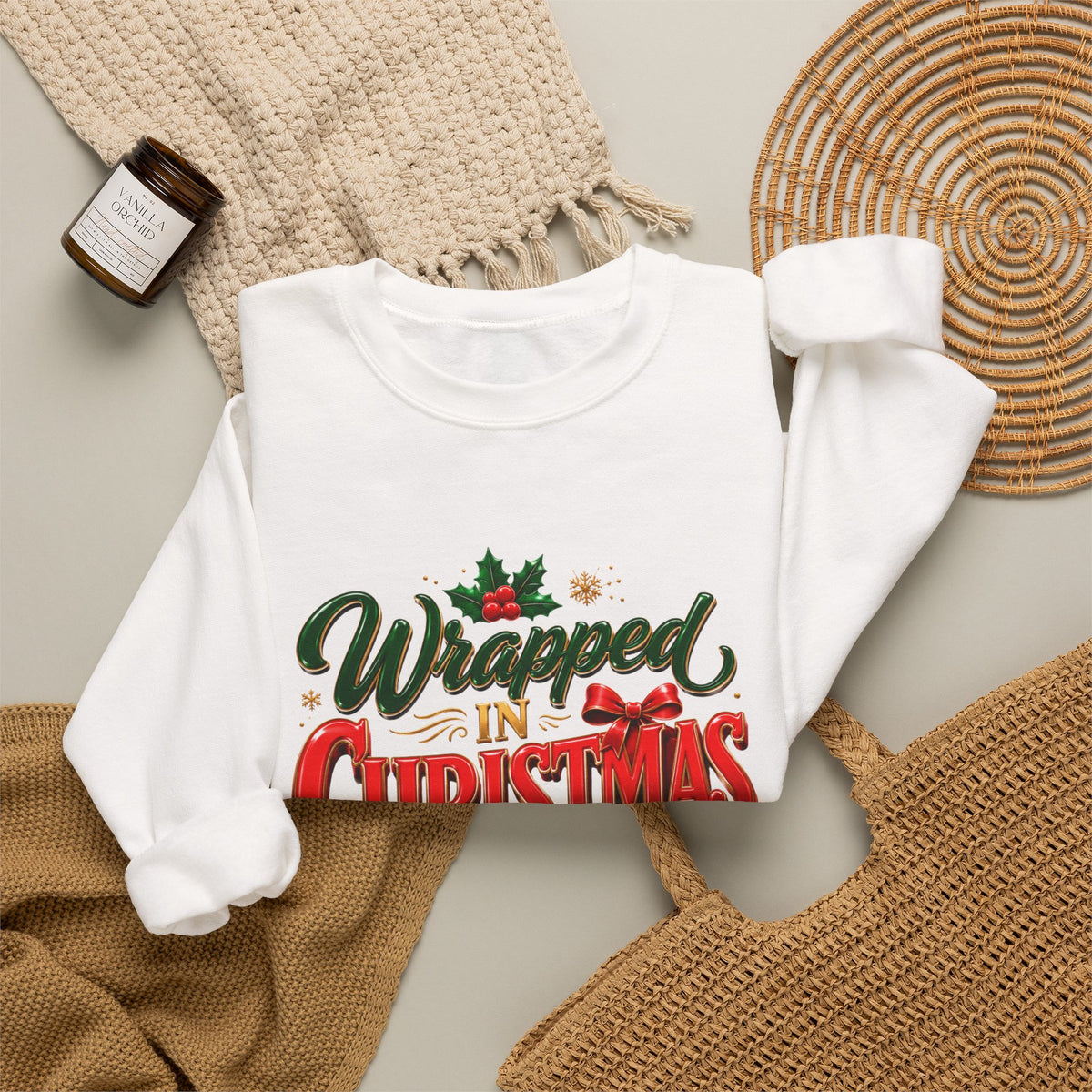 Christmas Sweatshirt — "Wrapped in Christmas Love" Festive Holiday Crewneck