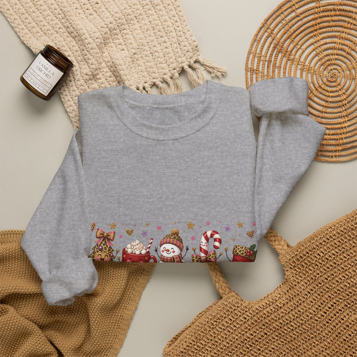 Christmas Crewneck Sweatshirt — Merry Christmas Snowman & Stocking Holiday Pullover