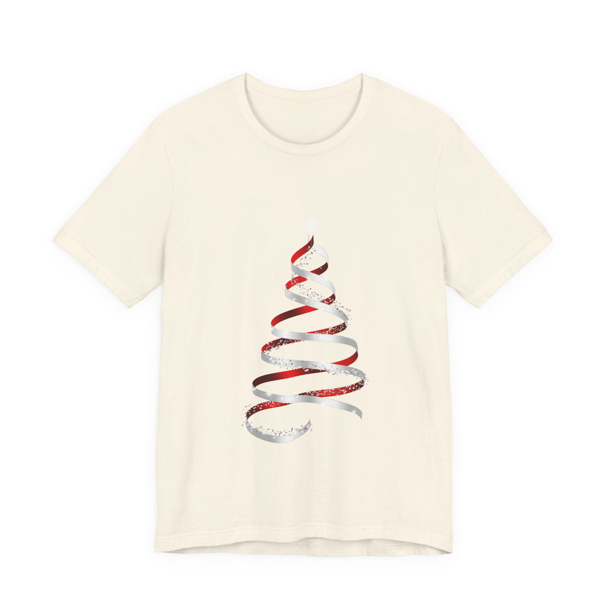 Christmas Ribbon Tree T-Shirt — Minimal Red & White Holiday Tee