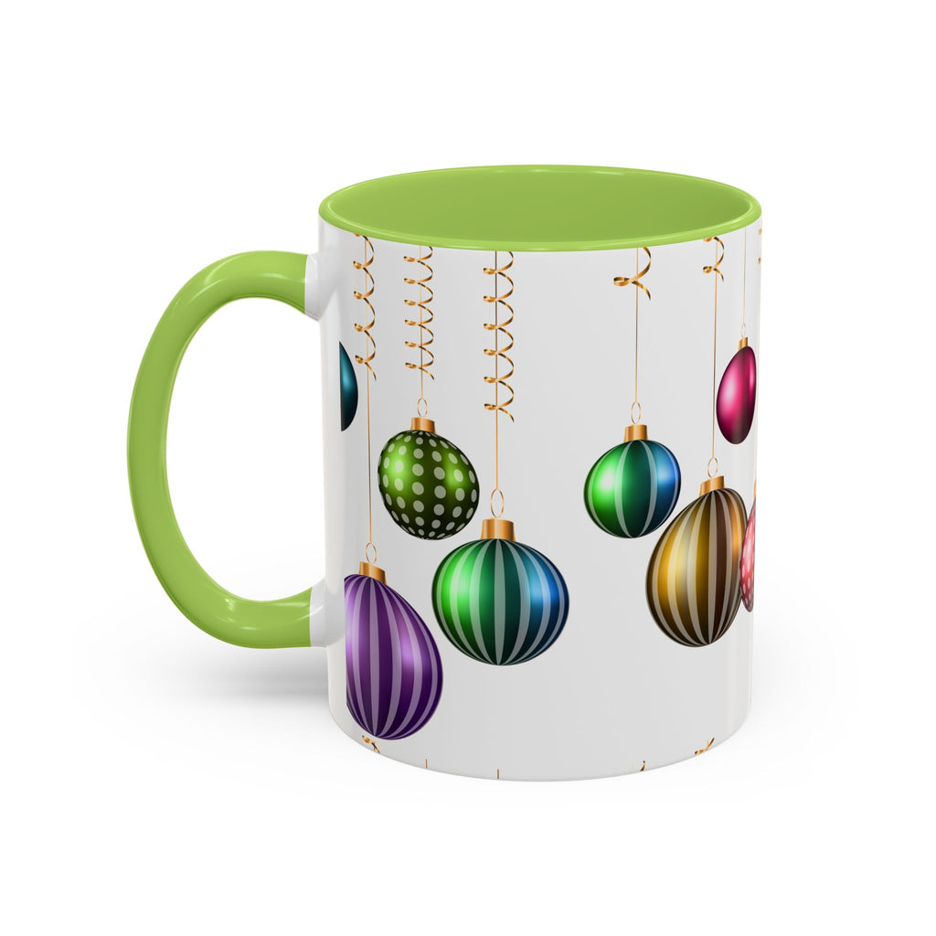 Holiday Ornament Accent Coffee Mug — Colorful Hanging Baubles 11/15oz