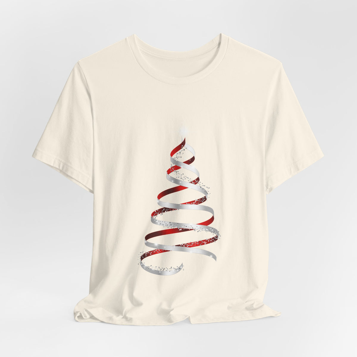 Christmas Ribbon Tree T-Shirt — Minimal Red & White Holiday Tee
