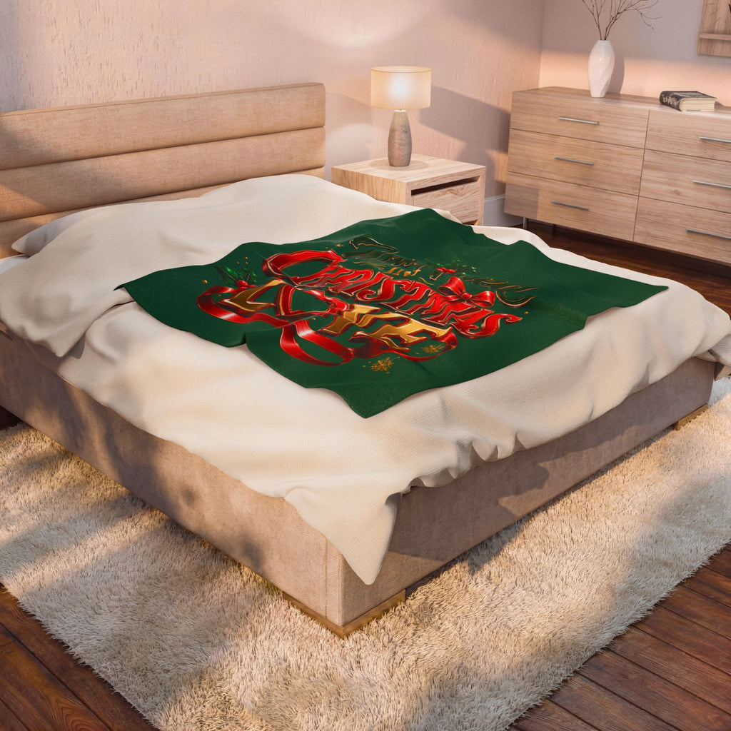 Velveteen Plush Blanket — "Wrapped in Christmas Love" Holiday Throw