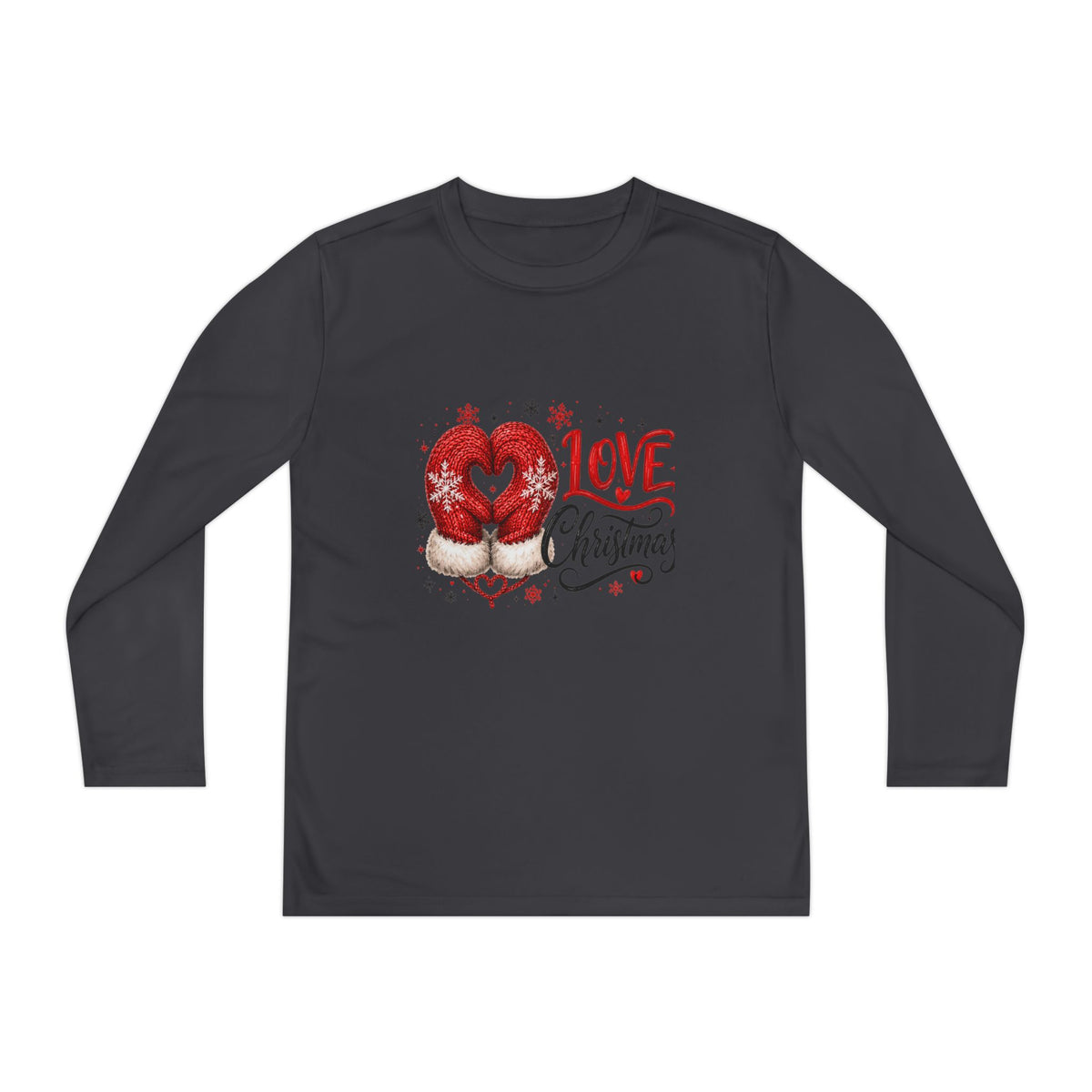 Youth Long Sleeve Tee - "Love Christmas" Festive Heart Gnome Design