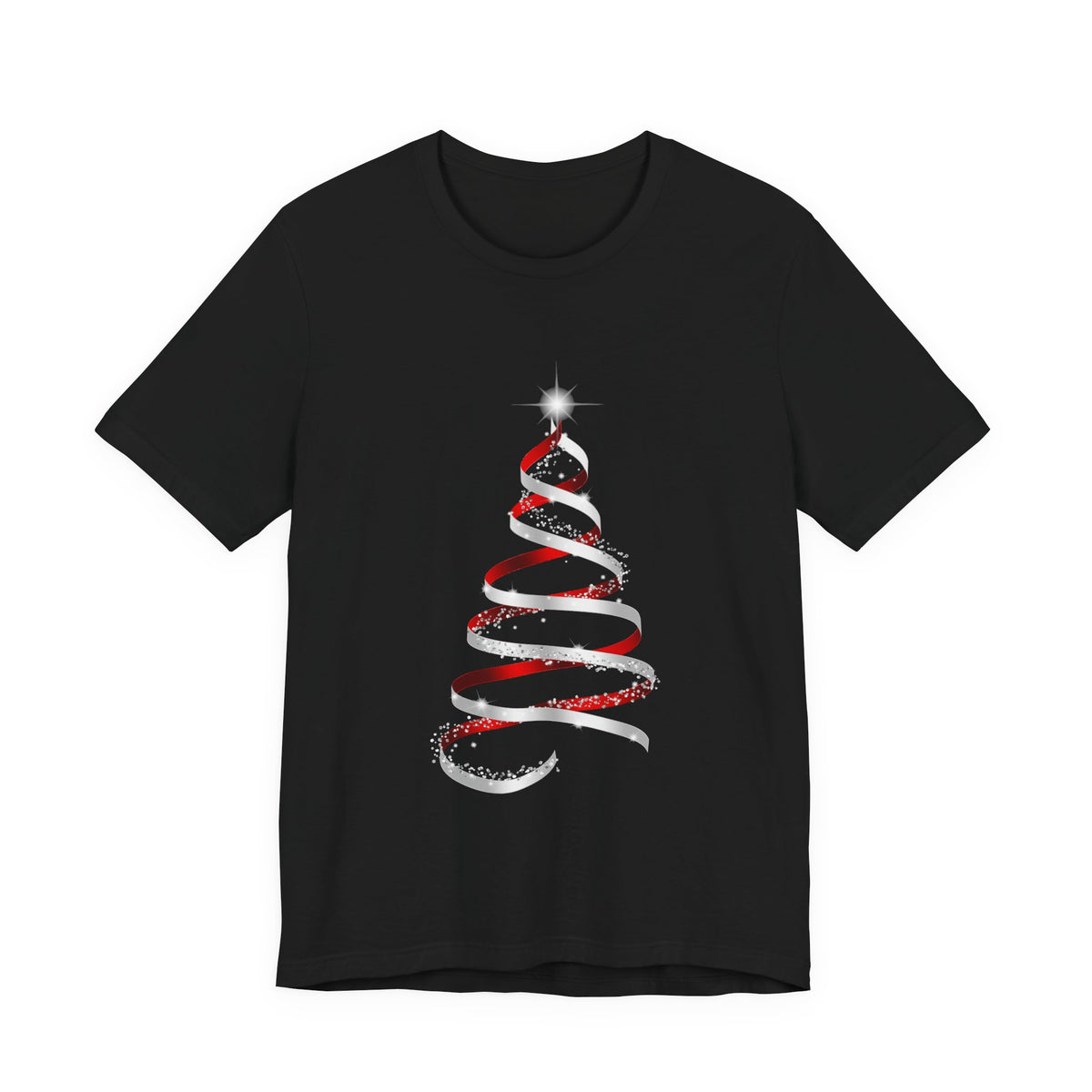 Christmas Ribbon Tree T-Shirt — Minimal Red & White Holiday Tee