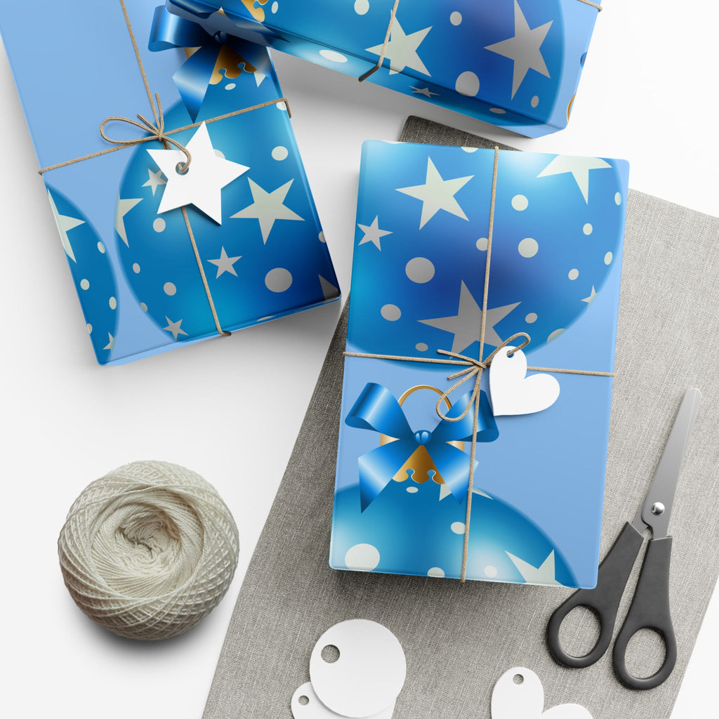 Blue Star Ornament Gift Wrap Paper — Festive Holiday Wrapping for Christmas & Birthdays