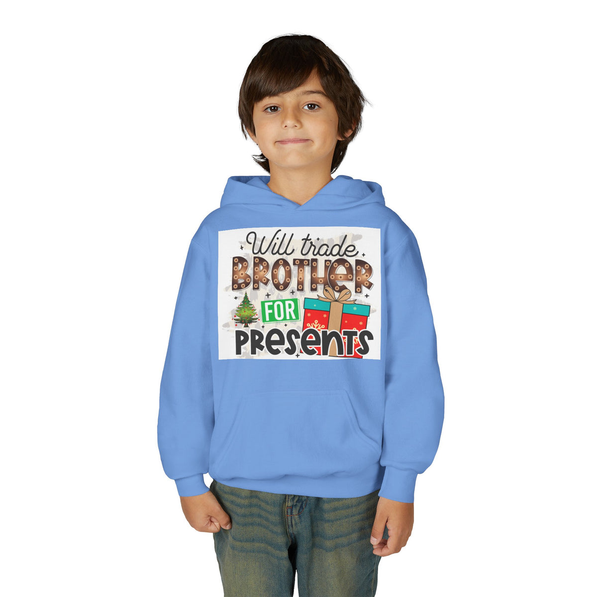 Kid’s Christmas Hoodie - "Will Trade Brother for Presents" Holiday Sweatshirt