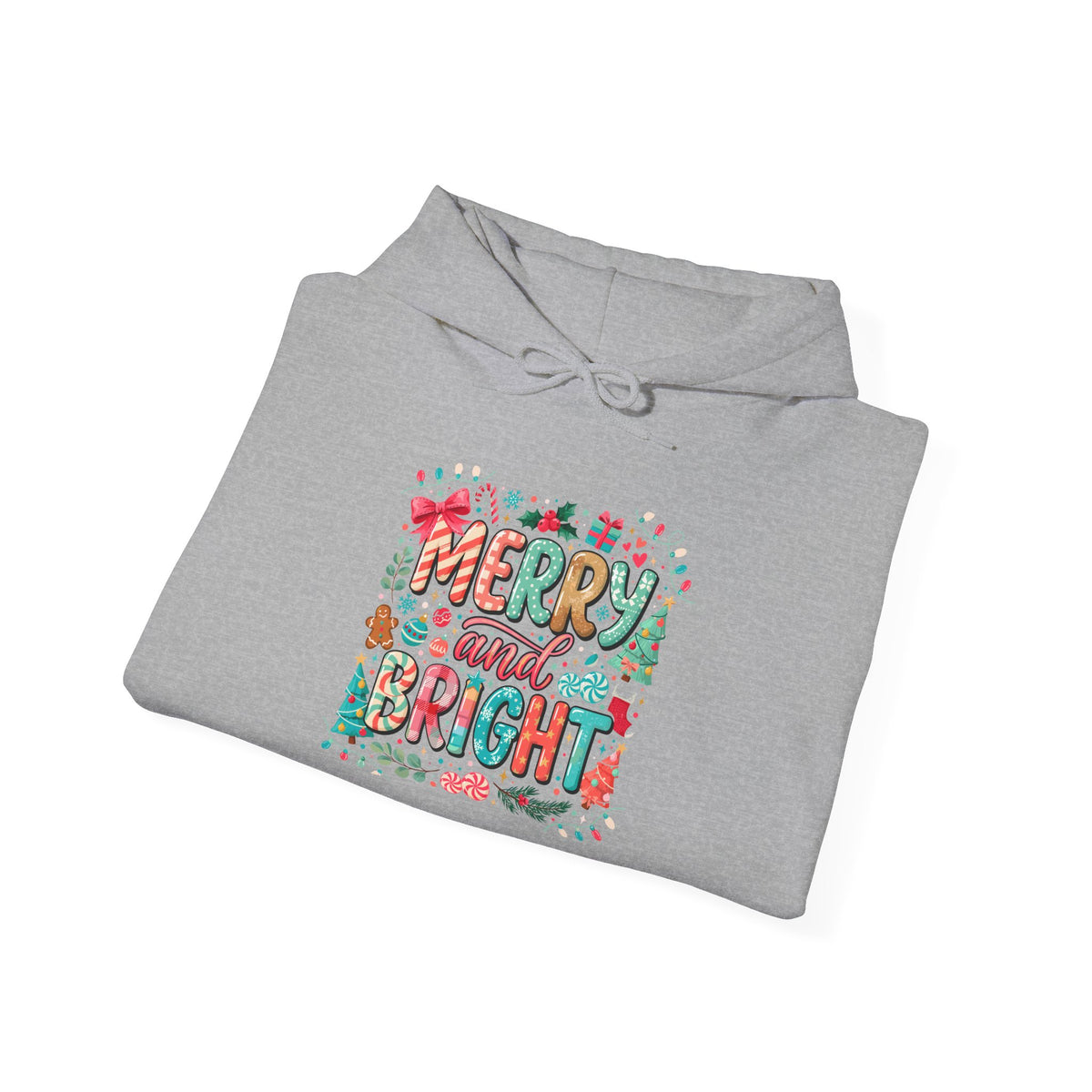 Merry and Bright Hoodie — Festive Christmas Holiday Sweatshirt