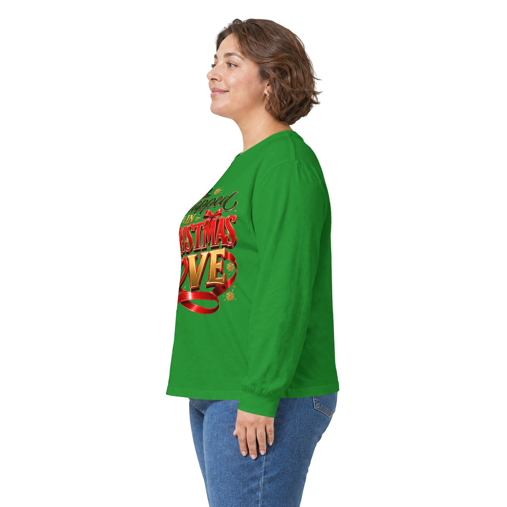 Long Sleeve Tee — "Wrapped in Christmas Love" Holiday Graphic Shirt