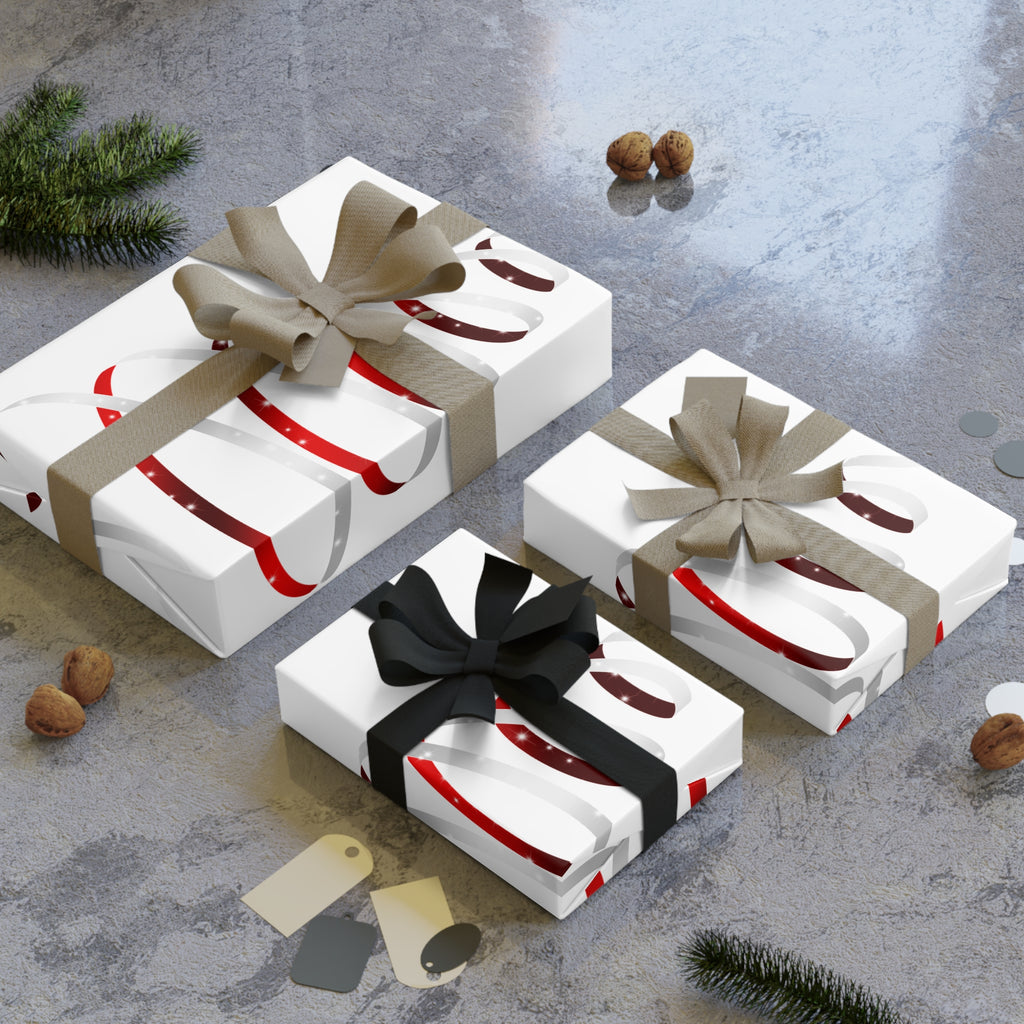 Christmas Spiral Tree Wrapping Paper Roll — Red & Silver Holiday Gift Wrap
