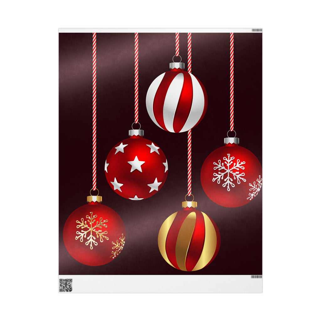 Christmas Ornament Wrapping Paper – Red & Gold Holiday Gift Wrap Roll