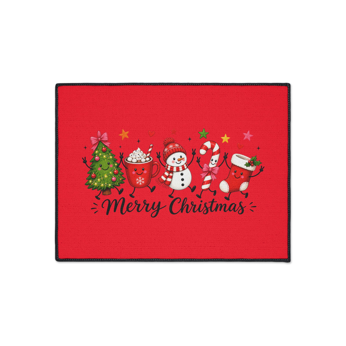 Christmas Floor Mat - Merry Christmas Holiday Door Mat with Festive Tree, Snowman & Candy Cane Design