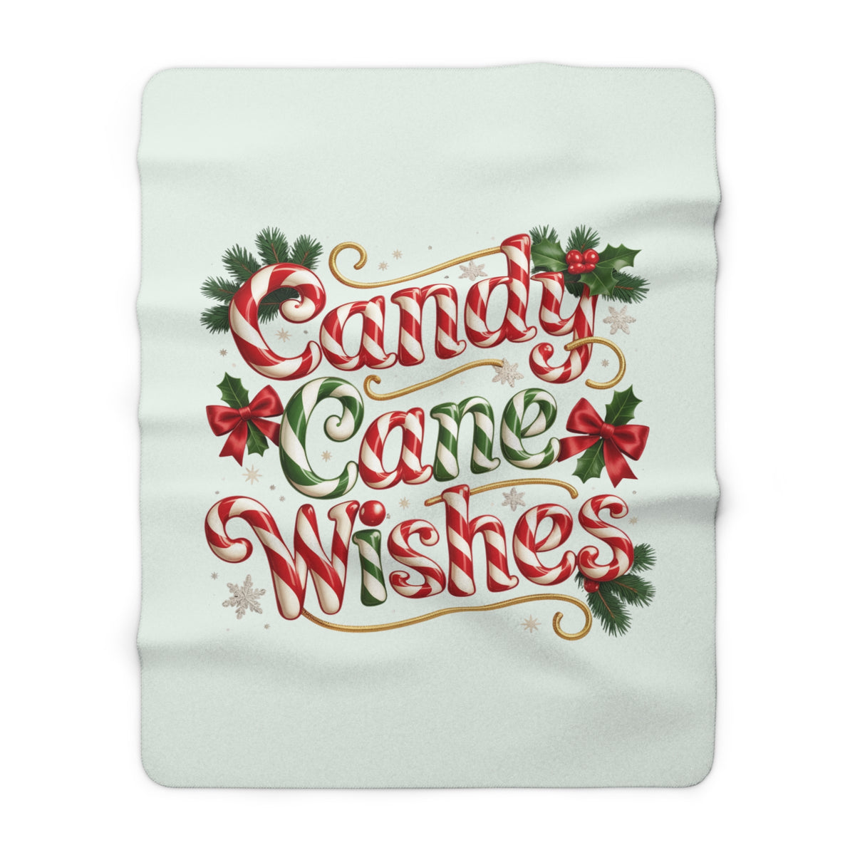 Candy Cane Wishes Sherpa Fleece Blanket — Cozy Christmas Holiday Throw