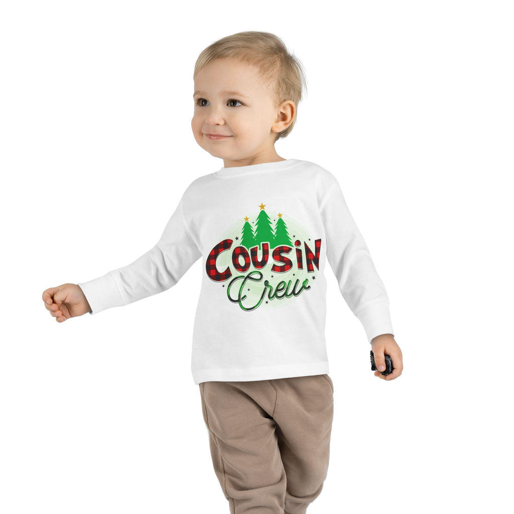 Cousin Crew Toddler Long Sleeve Tee — Christmas Plaid Holiday Shirt for Kids