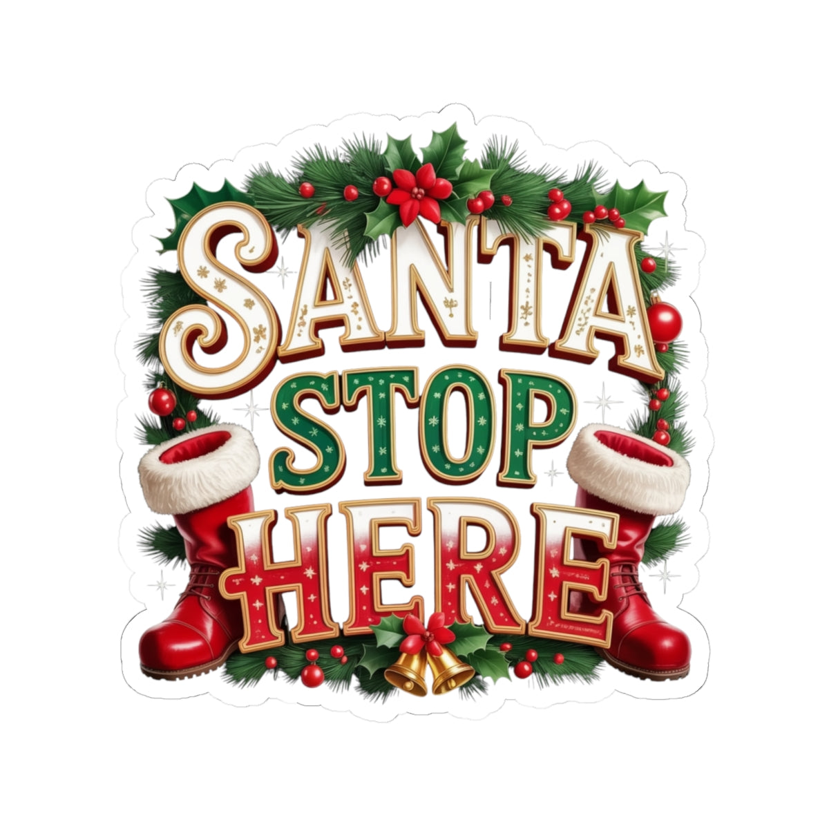 Santa Stop Here Kiss-Cut Sticker — Festive Christmas Holiday Decal