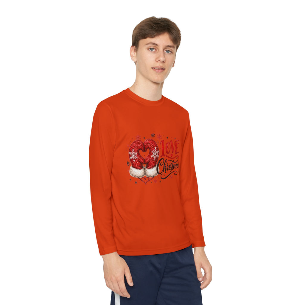 Youth Long Sleeve Tee - "Love Christmas" Festive Heart Gnome Design
