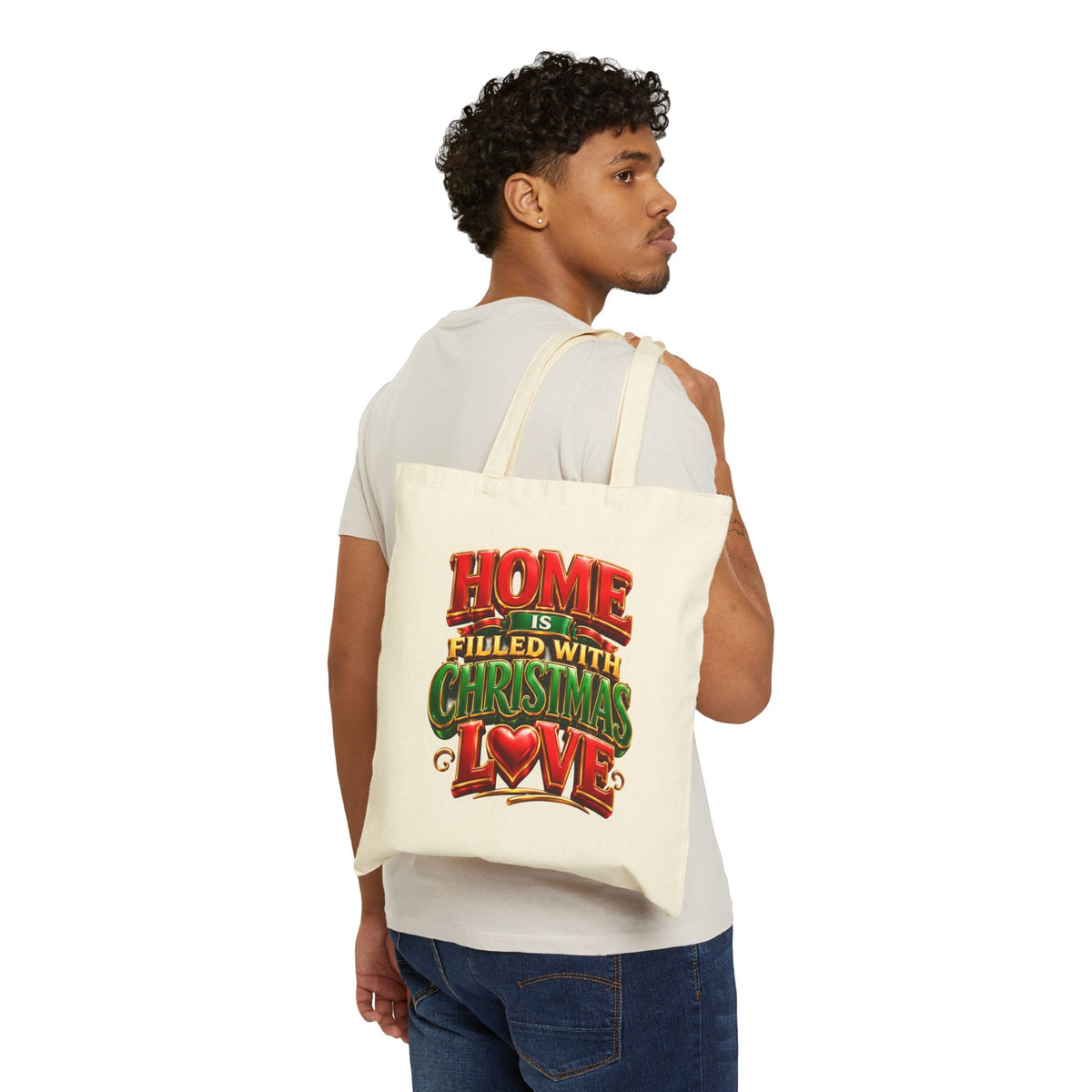 Christmas Love Tote - "Home is Filled with Christmas Love" Canvas Bag