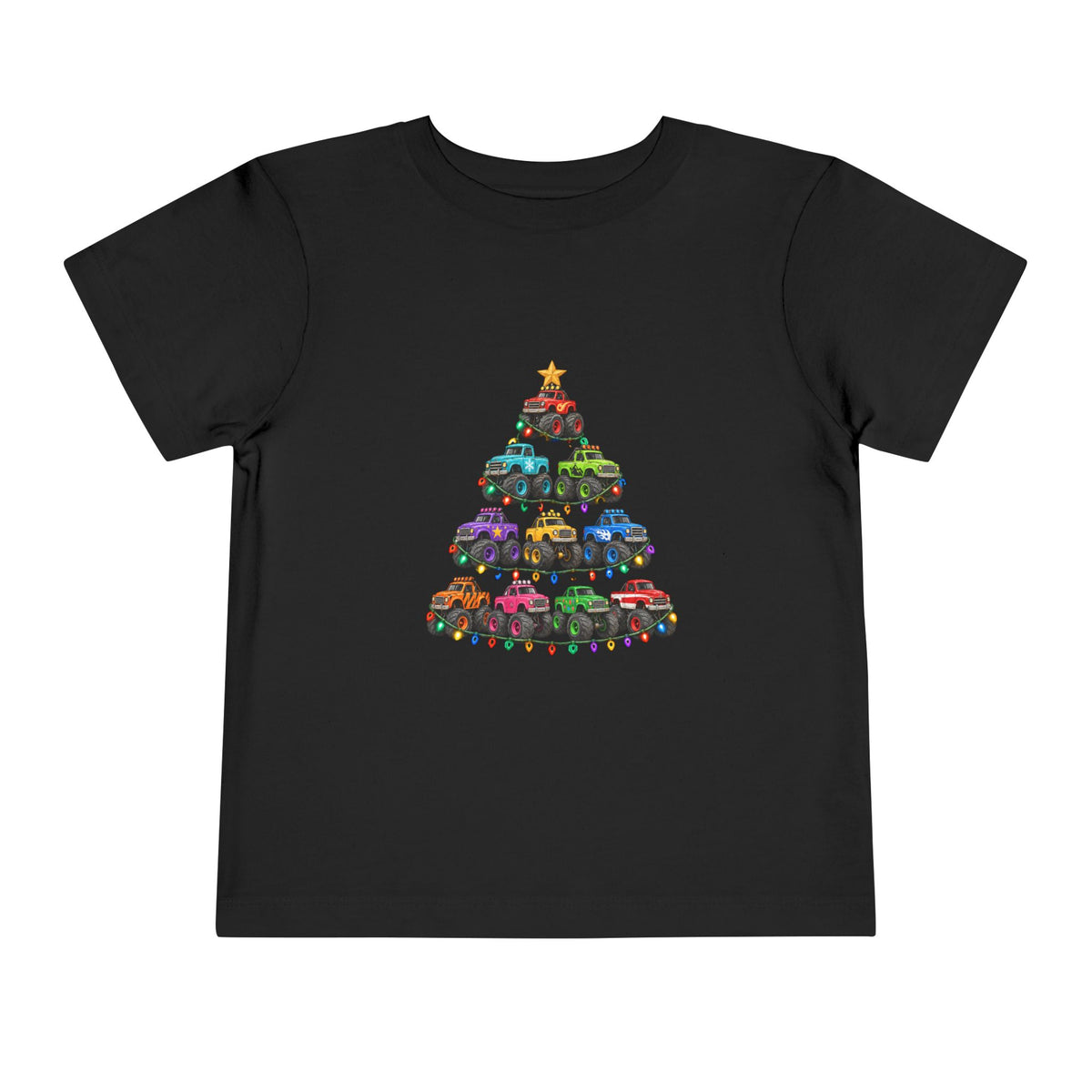 Toddler Tee — Colorful Monster Truck Christmas Tree Holiday Shirt