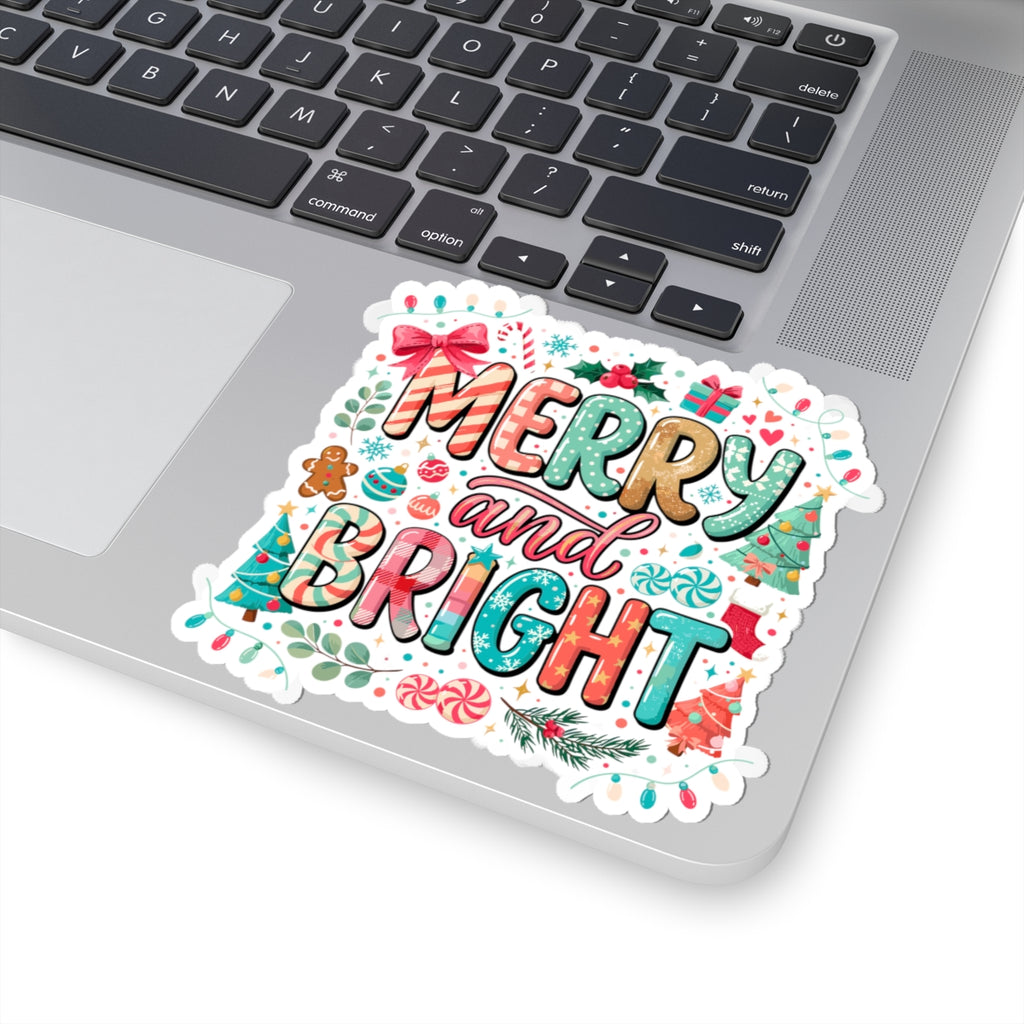 Merry and Bright Holiday Sticker — Festive Christmas Kiss-Cut Decal
