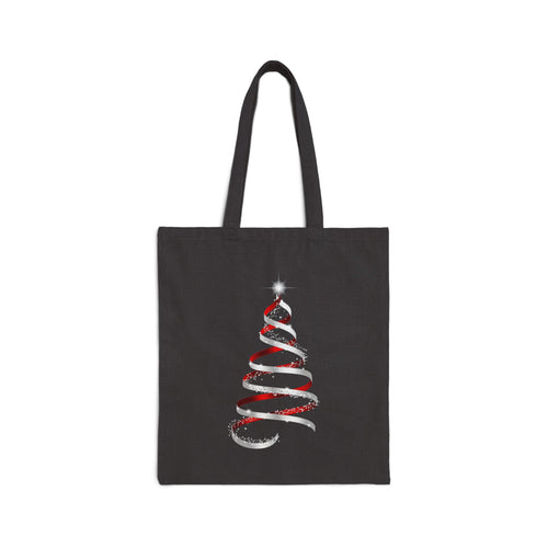 Canvas Tote Bag – Minimal Red Ribbon Christmas Tree Holiday Shopper