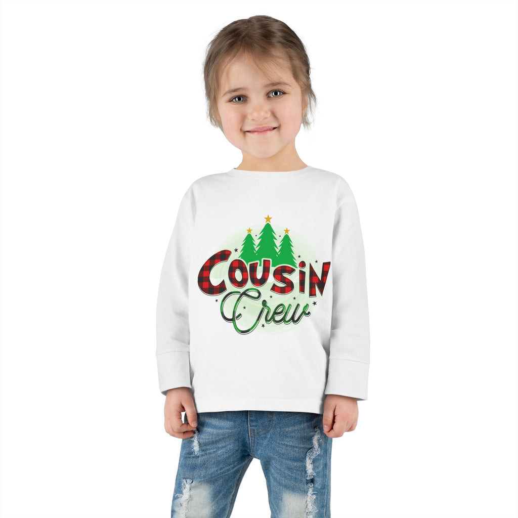Cousin Crew Toddler Long Sleeve Tee — Christmas Plaid Holiday Shirt for Kids