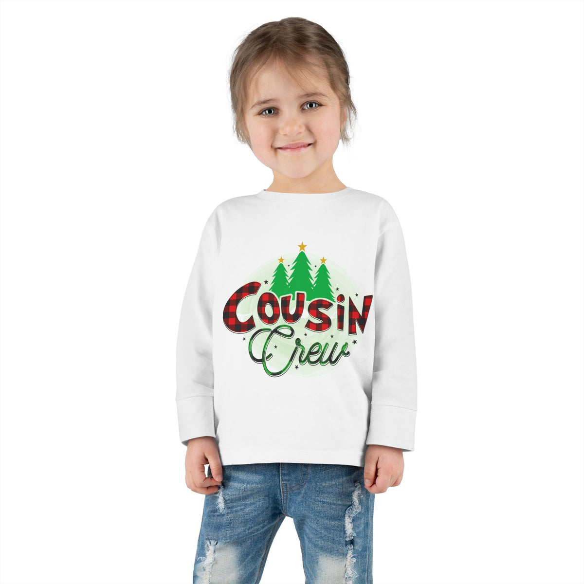 Cousin Crew Toddler Long Sleeve Tee — Christmas Plaid Holiday Shirt for Kids