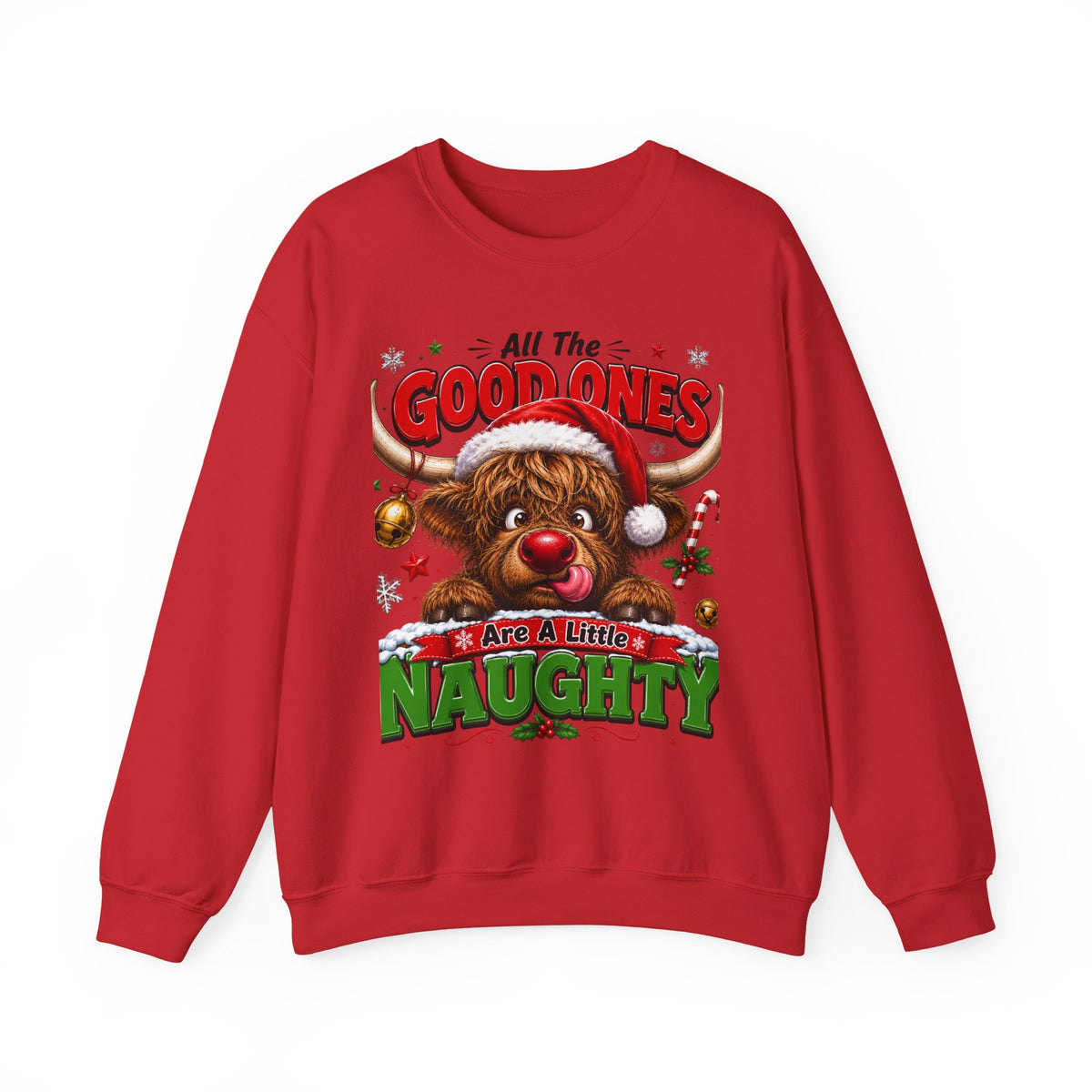Naughty Highland Cow Christmas Sweatshirt – "All the Good Ones Are a Little Naughty"