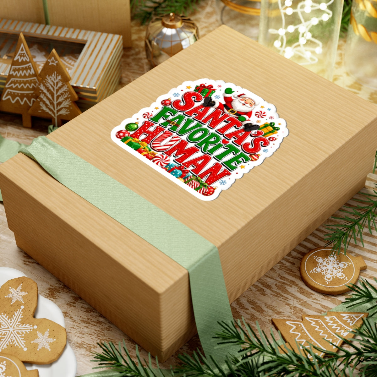 Santa's Favorite Human Kiss-Cut Sticker — Cute Christmas Laptop Decal