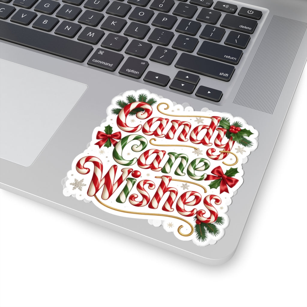 Candy Cane Wishes Sticker — Festive Holiday Kiss-Cut Decal