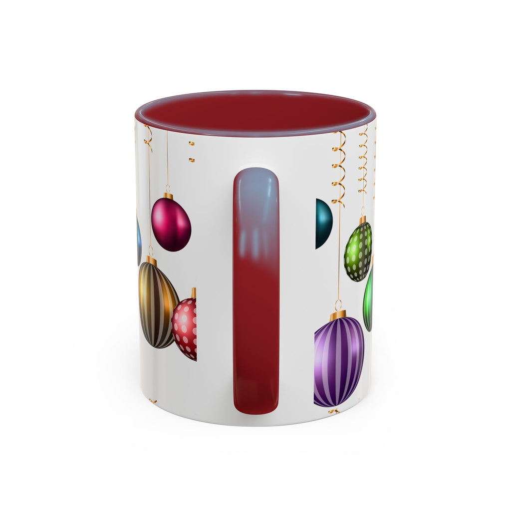 Holiday Ornament Accent Coffee Mug — Colorful Hanging Baubles 11/15oz