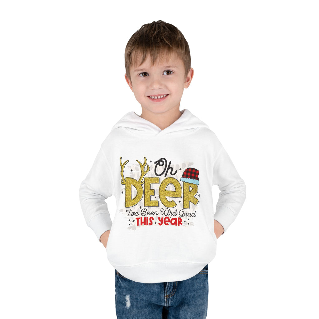 Toddler Hoodie — "Oh Deer I've Been Extra Good This Year" Christmas Pullover