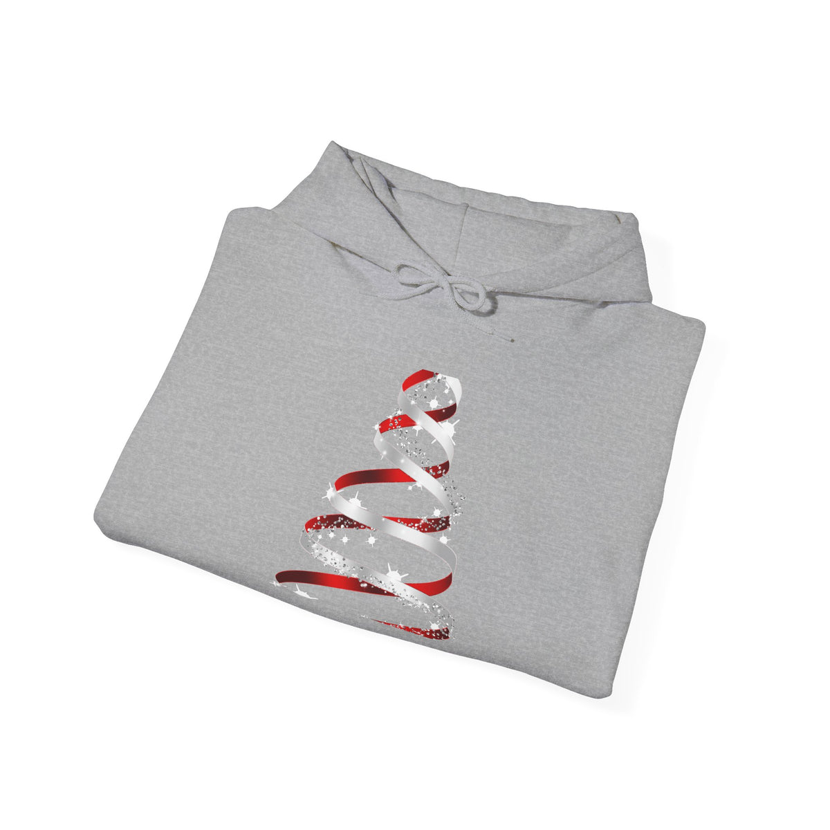 Christmas Ribbon Tree Hoodie — Minimal Red Ribbon Holiday Sweatshirt