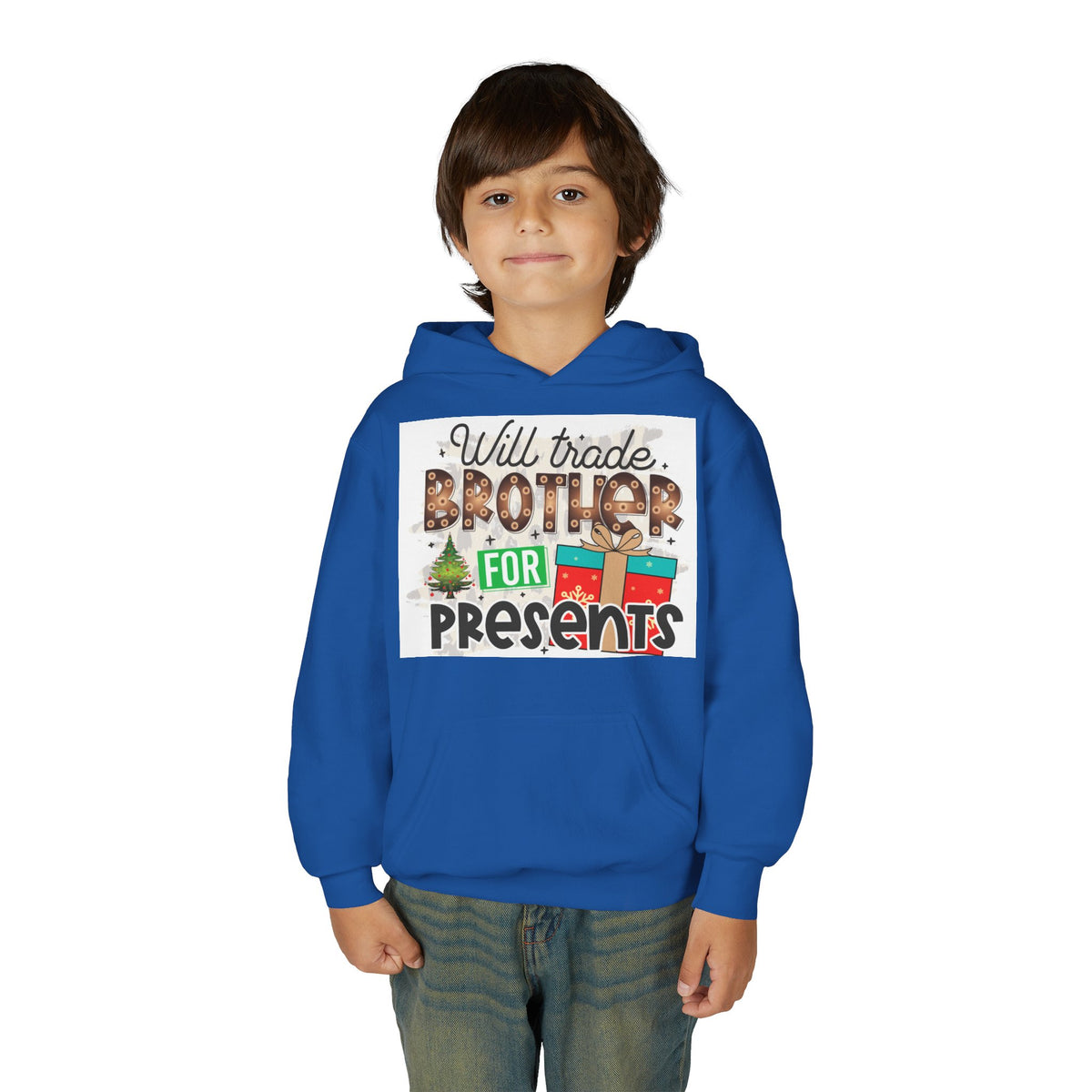 Kid’s Christmas Hoodie - "Will Trade Brother for Presents" Holiday Sweatshirt
