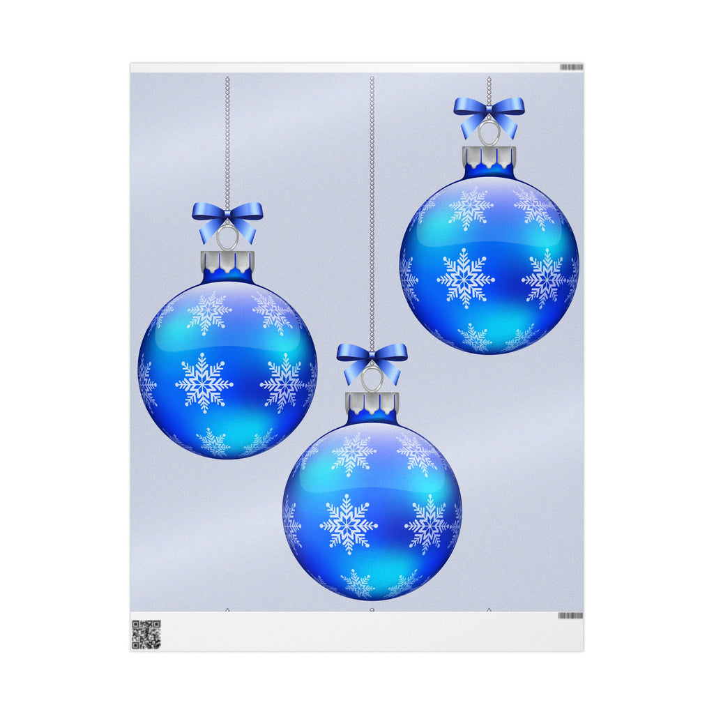 Blue Ornament Wrapping Paper - Holiday Christmas Gift Wrap with Blue Baubles Pattern