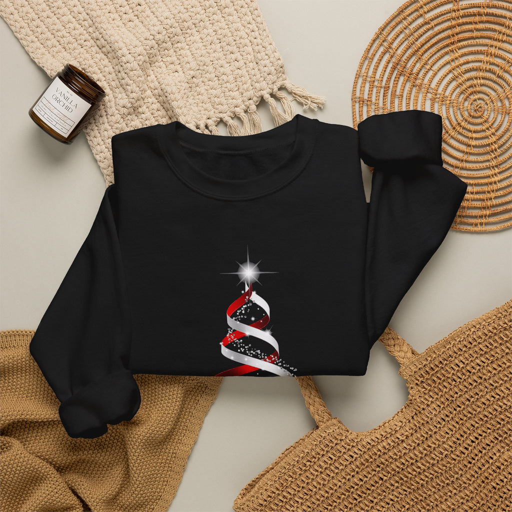 Minimal Red Ribbon Christmas Tree Sweatshirt