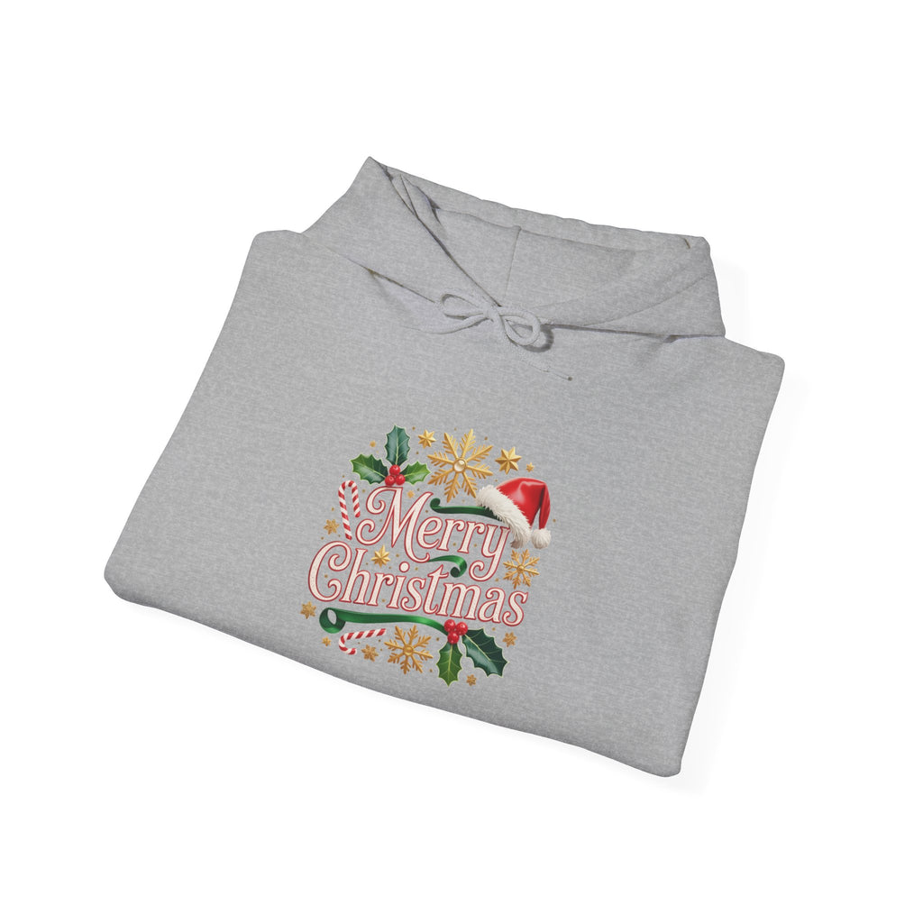 Christmas Hoodie - 'Merry Christmas' Festive Holiday Santa Hat & Holly Pullover