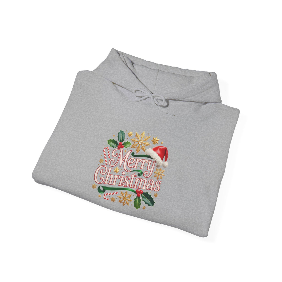 Christmas Hoodie - 'Merry Christmas' Festive Holiday Santa Hat & Holly Pullover