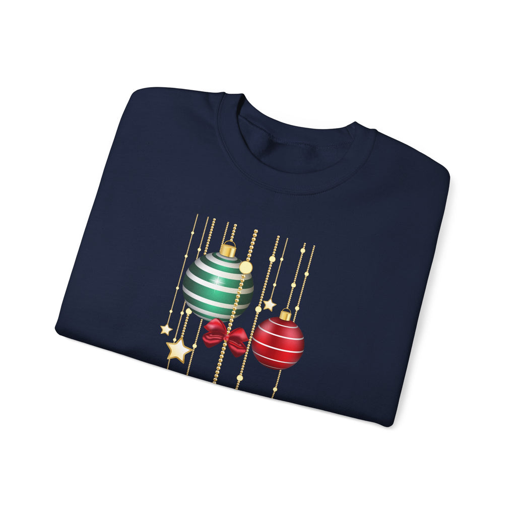 Holiday Ornaments Crewneck Sweatshirt — Hanging Baubles & Stars Christmas Sweater