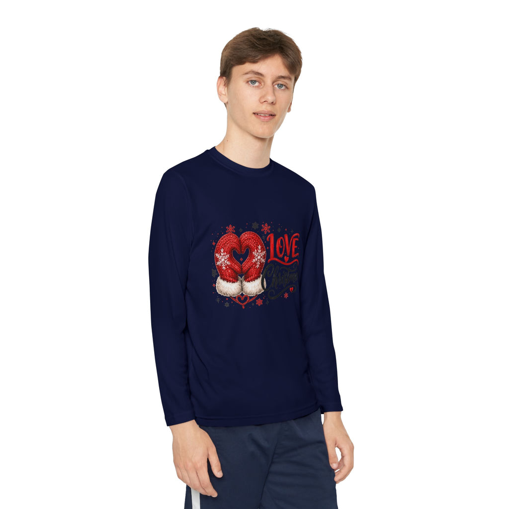 Youth Long Sleeve Tee - "Love Christmas" Festive Heart Gnome Design