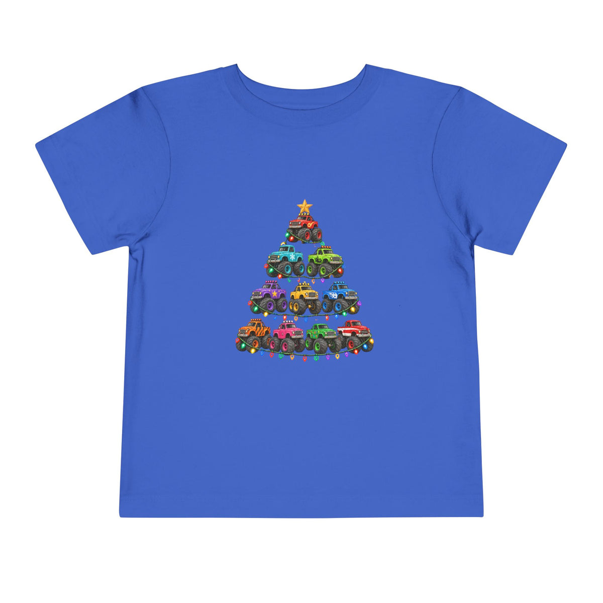 Toddler Tee — Colorful Monster Truck Christmas Tree Holiday Shirt