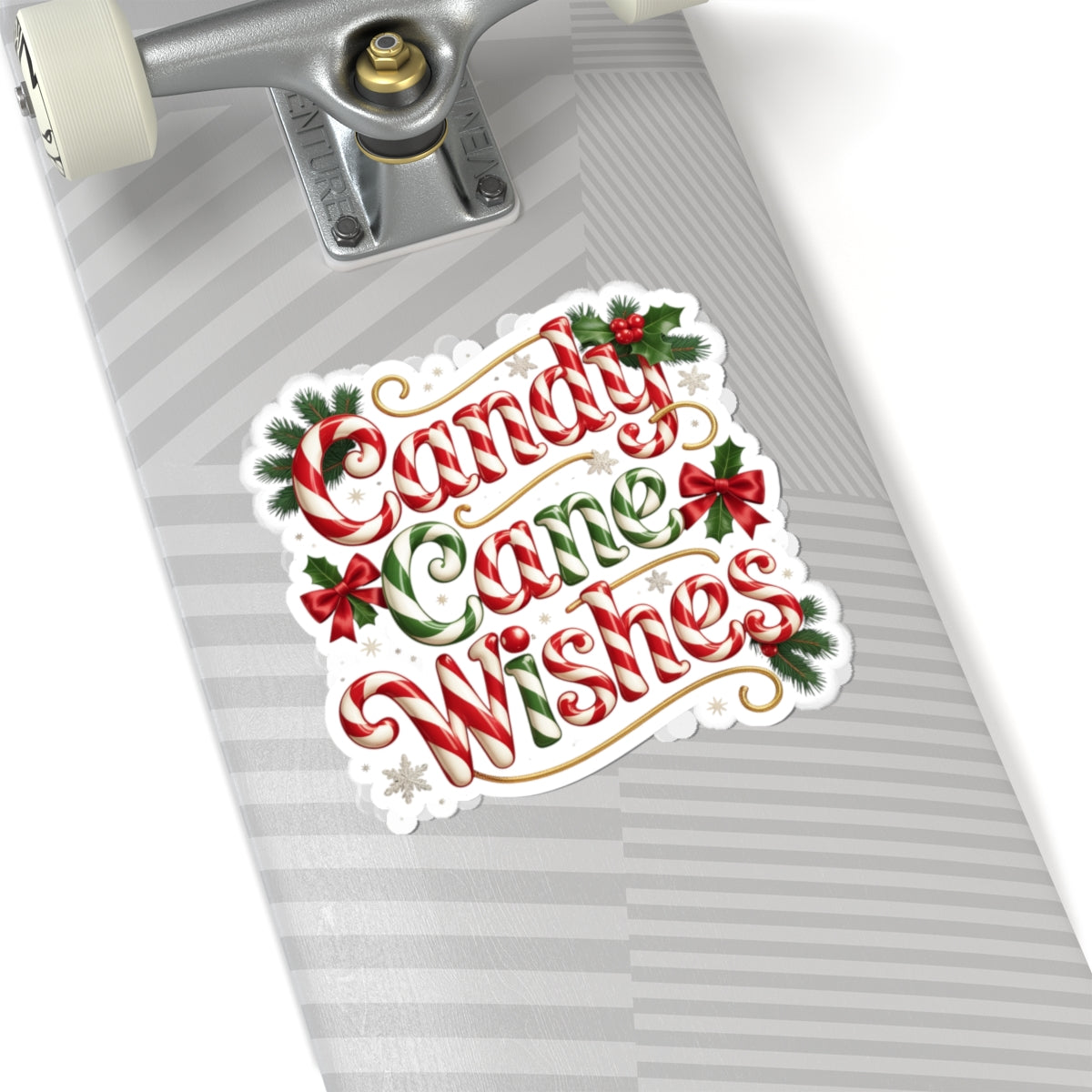 Candy Cane Wishes Sticker — Festive Holiday Kiss-Cut Decal