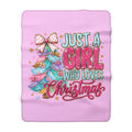 Sherpa Blanket - "Just a Girl Who Loves Christmas" Pink Holiday Throw